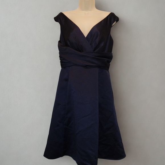 David’s Bridal Navy Off-the-Shoulder Satin Dress Women’s Size 12 NWT - Picture 1 of 9